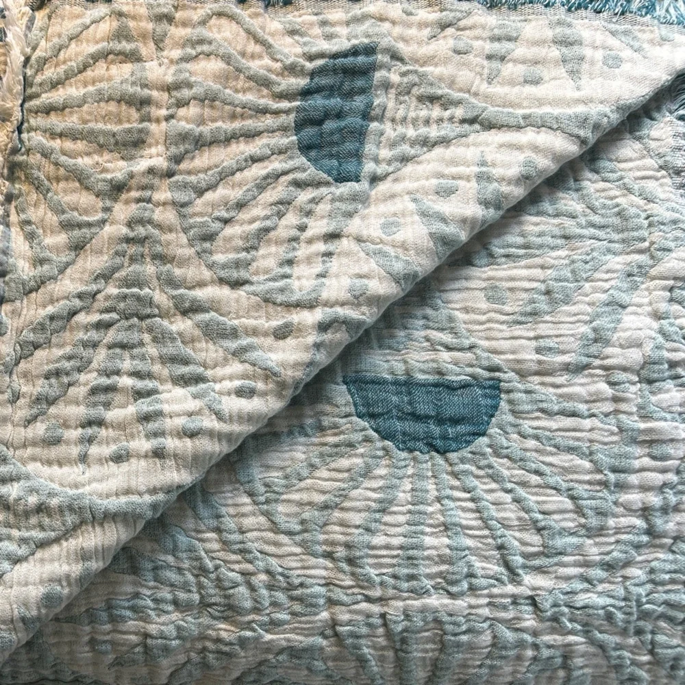 Teal Gingko Deco King Bedspread Luxury Muslin Cotton FLiPSiDE 2 Side Design NEW